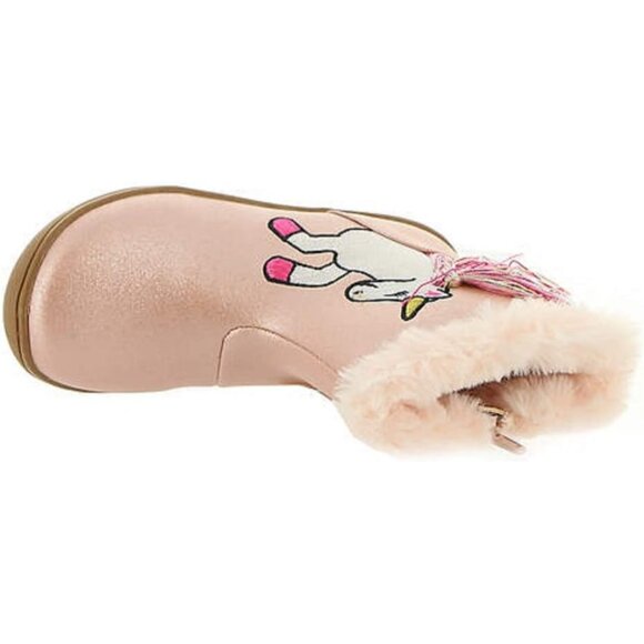 Sugar Kids Cookie Girls Shoe Pink Fuzzy Fur Lined Unicorn Print - 5 M - Picture 3 of 4